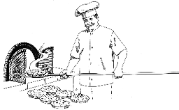 Logo des Tarteries du Verger des musiques présentant un cuisinier en action près du four